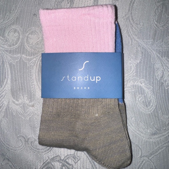 S StandUp Women’s Fay Crew Socks, Pink/Blue/Beige NEW!! - Picture 4 of 4